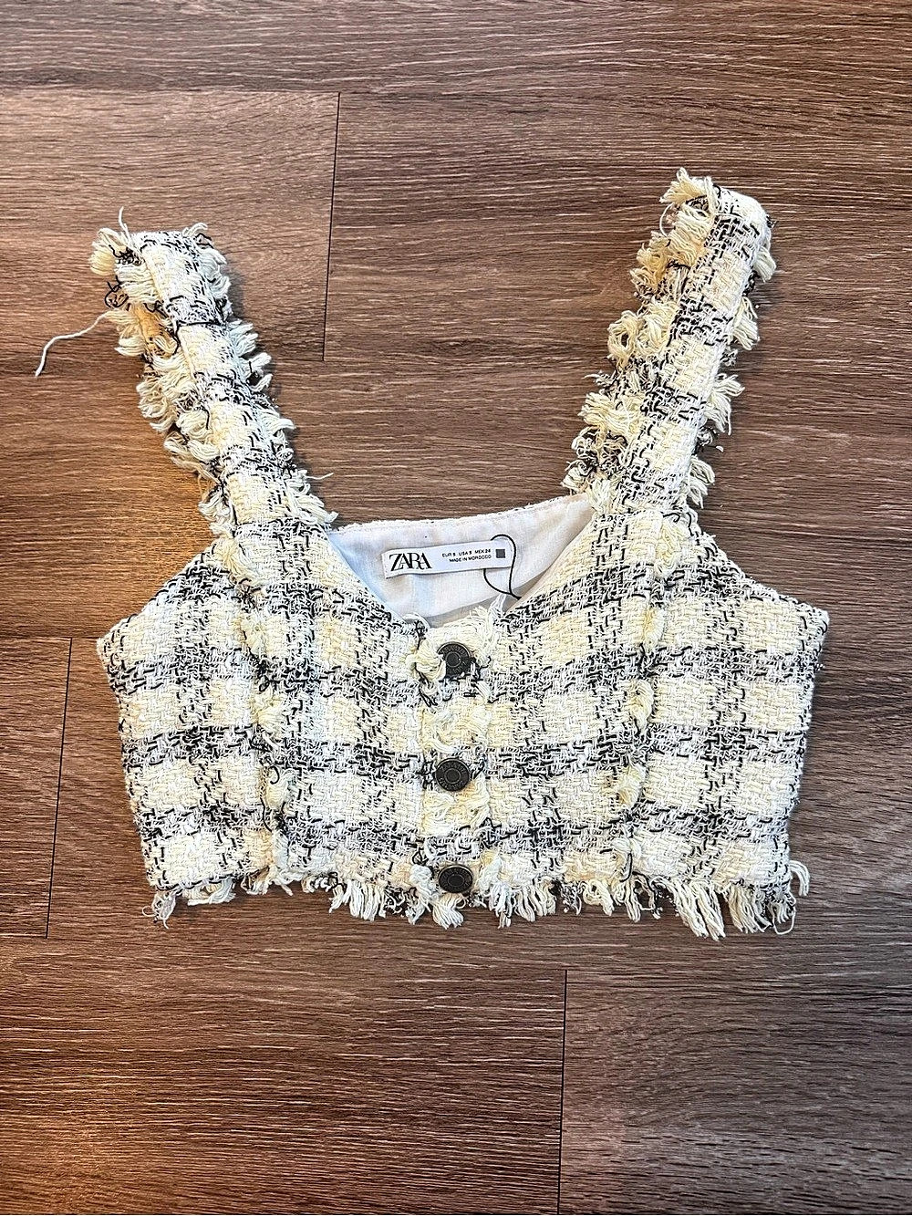 Zara Checkered Button-Front Crop Top Size Medium